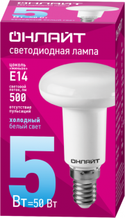 Лампа светодиодная 61 142 OLL-R50-5-230-6.5K-E14 5Вт ОНЛАЙТ 61142 61142