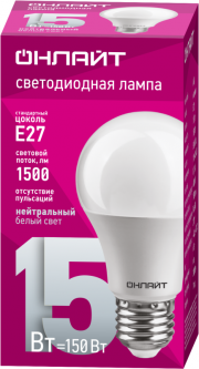 Лампа светодиодная 61 150 OLL-A60-15-230-4K-E27 грушевидная 15Вт ОНЛАЙТ 61150 61150