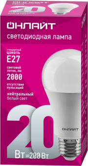 Лампа светодиодная 61 158 OLL-A60-20-230-4K-E27 грушевидная 20Вт ОНЛАЙТ 61158 61158