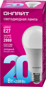 Лампа светодиодная 61 159 OLL-A60-20-230-6.5K-E27 грушевидная 20Вт ОНЛАЙТ 61159 61159