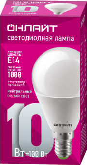 Лампа светодиодная 61 966 OLL-G45-10-230-4K-E14 10Вт ОНЛАЙТ 61966 61966