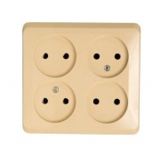Розетка 4-м ОП Этюд 16А IP20 250В без с заземл. без защ. шторок крем. SE PA16-205K PA16-205K