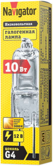 Лампа галогенная 94 209 JC 10Вт clear G4 12В 2000h Navigator 94209 94209