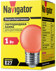 Лампа светодиодная 71 827 NLL-G45-1-230-R-E27 1Вт шар E27 220-240В красн. Navigator 71827 71827