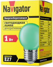 Лампа светодиодная 71 828 NLL-G45-1-230-G-E27 1Вт шар E27 220-240В зел. Navigator 71828 71828