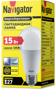 Лампа светодиодная 61 239 NLL-A70/A60-15-230-6.5K-E27 15Вт грушевидная матовая 6500К холод. бел. E27 1275лм 220-240В NAVIGATOR 61239 61239