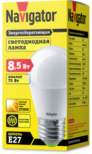 Лампа светодиодная 61 336 NLL-G45-8.5-230-2.7K-E27 8.5Вт шар матовая 2700К тепл. бел. E27 640лм 176-264В Navigator 61336 61336