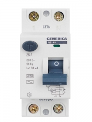 Выключатель дифференциального тока (УЗО) 2п 25А 30мА тип AC ВД1-63 GENERICA MDV15-2-025-030 MDV15-2-025-030