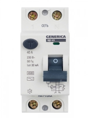 Выключатель дифференциального тока (УЗО) 2п 40А 30мА тип AC ВД1-63 GENERICA MDV15-2-040-030 MDV15-2-040-030