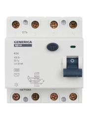 Выключатель дифференциального тока (УЗО) 4п 40А 30мА тип AC ВД1-63 GENERICA MDV15-4-040-030 MDV15-4-040-030