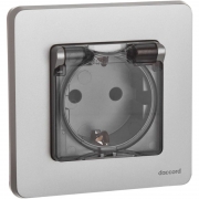 Розетка 1-м СП Inspiria 16А IP44 250В 2P+E защ. шторки с крышкой немецк. стандарт механизм алюм. Leg 673742 673742