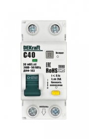 Выключатель автоматический дифференциального тока (АВДТ) 1P+N 40А 30мА AC х-ка C ДИФ-103 6кА DEKraft 16315DEK 16315DEK