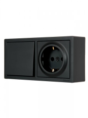 Блок ОП LETO (1-кл. выключатель + 1-м розетка с заземл.) горизонт. черн. бархат LEZARD 752-4200-170BAP 752-4200-170BAP