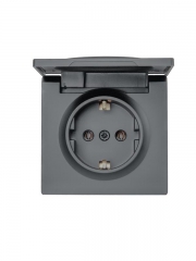 Розетка 1-м ОП LETO с заземл. с крышкой LETO ПБТ графит LEZARD 752-3400-123B 752-3400-123B
