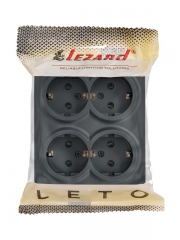 Розетка 4-м ОП LETO с заземл. закрытый корпус ПБТ графит LEZARD 752-3400-127BDP 752-3400-127BDP