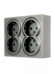 Розетка 4-м ОП LETO с заземл. закрытый корпус ПБТ платина LEZARD 752-3500-127BDP 752-3500-127BDP