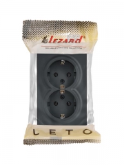 Розетка 2-м ОП LETO с заземл. закрытый корпус ПБТ графит LEZARD 752-3400-127B 752-3400-127B