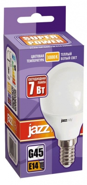 Лампа светодиодная PLED-SP-G45 7Вт шар 3000К тепл. бел. E14 540лм 230В JazzWay 1027856-2 1027856-2