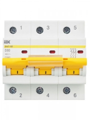 Выключатель автоматический модульный 3п D 80А 10кА ВА47-100 ИЭК MVA40-3-080-D MVA40-3-080-D