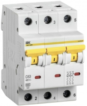 Выключатель автоматический модульный 3п C 63А 6кА ВА47-60M IEK MVA31-3-063-C MVA31-3-063-C