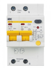 Выключатель авт. дифф. тока 2п C 32А 30мА тип A 4.5кА АД-12М 3.5мод. IEK MAD12-2-032-C-030 MAD12-2-032-C-030