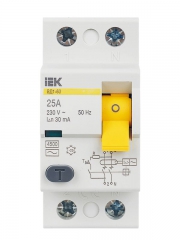 Выключатель дифф. тока (УЗО) 2п 25А 30мА тип AC ВД1-63 IEK MDV10-2-025-030 MDV10-2-025-030
