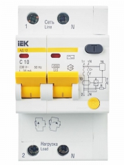 Выключатель авт. дифф. тока 2п C 10А 30мА тип AC 4.5кА АД-12 3.5мод. IEK MAD10-2-010-C-030 MAD10-2-010-C-030