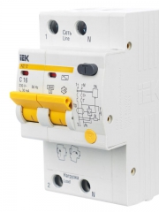 Выключатель авт. дифф. тока 2п C 16А 30мА тип AC 4.5кА АД-12 3.5мод. IEK MAD10-2-016-C-030 MAD10-2-016-C-030