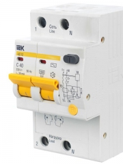 Выключатель авт. дифф. тока 2п C 40А 30мА тип AC 4.5кА АД-12 3.5мод. IEK MAD10-2-040-C-030 MAD10-2-040-C-030