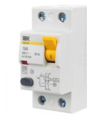 Выключатель дифф. тока (УЗО) 2п 16А 30мА тип AC ВД1-63 IEK MDV10-2-016-030 MDV10-2-016-030