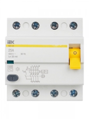 Выключатель дифф. тока (УЗО) 4п 25А 30мА тип AC ВД1-63 IEK MDV10-4-025-030 MDV10-4-025-030