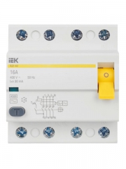 Выключатель дифф. тока (УЗО) 4п 16А 30мА тип AC ВД1-63 IEK MDV10-4-016-030 MDV10-4-016-030