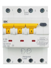 Выключатель авт. дифф. тока 4п (3P+N) C 25А 30мА тип A 6кА АВДТ-34 4мод. IEK MAD22-6-025-C-30 MAD22-6-025-C-30