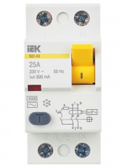 Выключатель дифф. тока (УЗО) 2п 25А 300мА тип AC ВД1-63 IEK MDV10-2-025-300 MDV10-2-025-300
