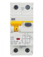 Выключатель авт. дифф. тока 2п (1P+N) C 32А 30мА тип A 6кА АВДТ-32 2мод. IEK MAD22-5-032-C-30 MAD22-5-032-C-30