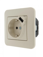 Механизм розетки 1-м СП Karina 16А с заземл. + USB разъем крем. LEZARD 707-0388-181 707-0388-181