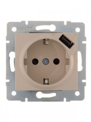 Механизм розетки 1-м СП Karina 16А с заземл. + USB разъем крем. LEZARD 707-0388-181 707-0388-181