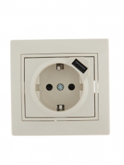 Розетка 1-м СП Mira 16А с заземл. + USB разъем крем. LEZARD 701-0303-181 701-0303-181