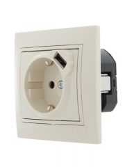 Розетка 1-м СП Mira 16А с заземл. + USB разъем крем. LEZARD 701-0303-181 701-0303-181