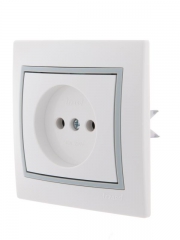 Розетка 1-м СП Mira 16А IP20 без заземл. с сер. вставкой керамика бел. LEZARD 701-0215-121 701-0215-121
