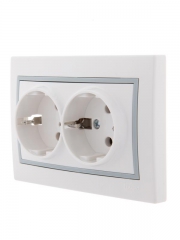 Розетка 2-м СП Mira 16А IP20 с заземл. с сер. вставкой керамика бел. LEZARD 701-0215-127 701-0215-127