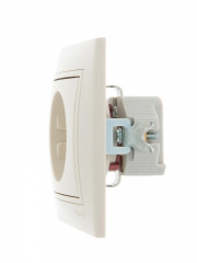 Розетка 1-м СП Mira 16А IP20 с заземл. защ. шторки со вставкой керамика крем. LEZARD 701-0303-124 701-0303-124