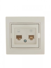 Розетка компьютерная + телефонная 2-м СП Mira RJ45 + RJ11 крем./крем.. LEZARD 701-0303-143 701-0303-143