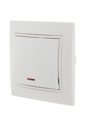 Выключатель 1-кл. СП Mira 10А IP20 с подсветкой с бел. вставкой бел. LEZARD 701-0202-111 701-0202-111