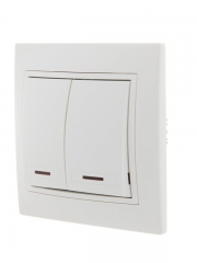 Выключатель 2-кл. СП Mira 10А IP20 с подсветкой с бел. вставкой бел. LEZARD 701-0202-112 701-0202-112