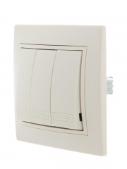 Выключатель 3-кл. СП Mira 10А IP20 со вставкой крем. LEZARD 701-0303-109 701-0303-109