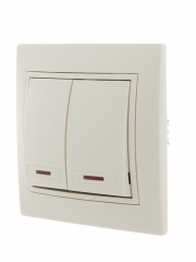 Выключатель 2-кл. СП Mira 10А IP20 с подсветкой со вставкой крем. LEZARD 701-0303-112 701-0303-112