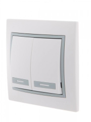 Выключатель 2-кл. СП Mira 10А IP20 с сер. вставкой бел. LEZARD 701-0215-101 701-0215-101