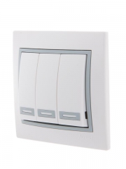 Выключатель 3-кл. СП Mira 10А IP20 с сер. вставкой бел. LEZARD 701-0215-109 701-0215-109