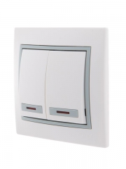 Выключатель 2-кл. СП Mira 10А IP20 с подсветкой с сер. вставкой бел. LEZARD 701-0215-112 701-0215-112